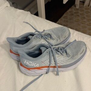Hoka Women's Pale Blue Running Sneakers with Orange Accent